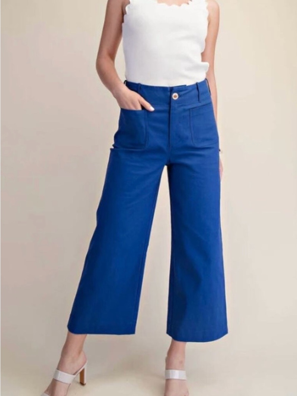 Maeve Cobalt Wide-Leg Cropped Pants